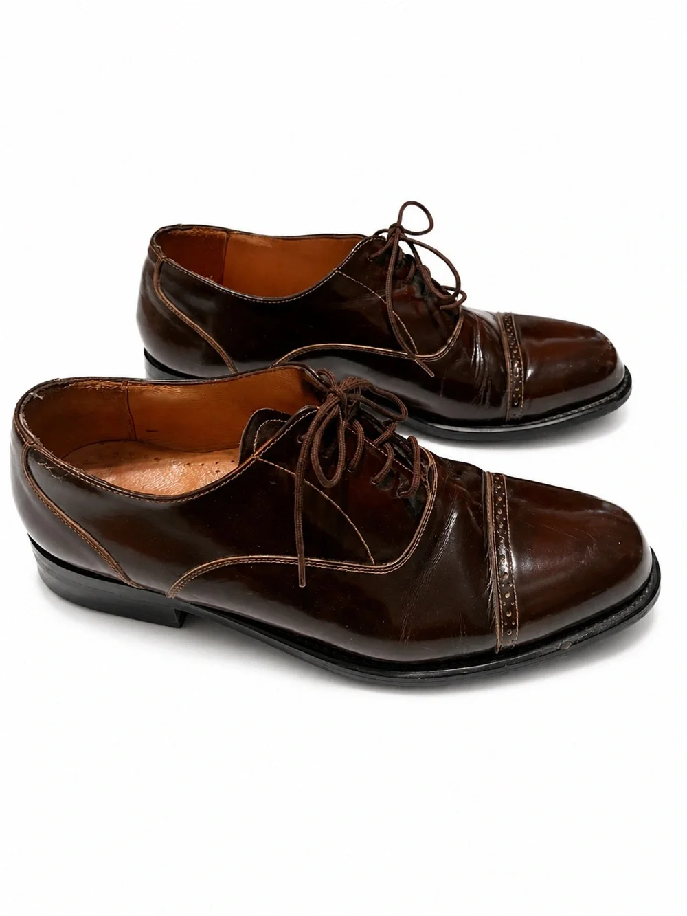 Men's LEATHER CLASSICS Brown Leather Cap-Toe Derby Lace-Ups 7.5D